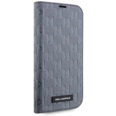 5. Etui Karl Lagerfeld Saffiano Monogram na iPhone 14 - srebrne