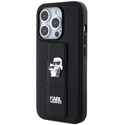 2. Etui Karl Lagerfeld Gripstand Saffiano Karl&Choupette Pins na iPhone 13 Pro / 13 - czarne