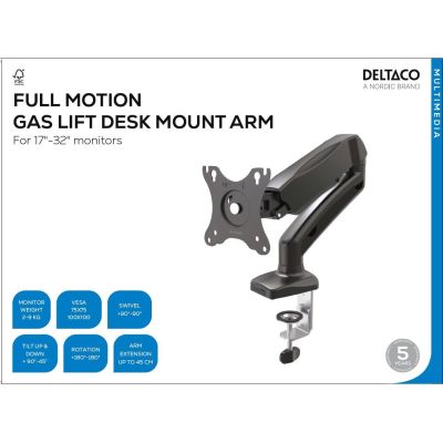 4. Deltaco ARM-534 uchwyt / stojak do monitorów 68,6 cm (27") Biurko Czarny