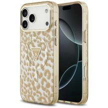 Etui Guess IML Leopard Glitter Triangle Logo MagSafe na iPhone 17 Pro Max / 18 Pro Max - brązowe