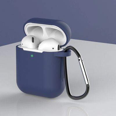 2. Etui do AirPods 2 / AirPods 1 silikonowy miękki pokrowiec na słuchawki + brelok karabińczyk zawieszka niebieski (case D)