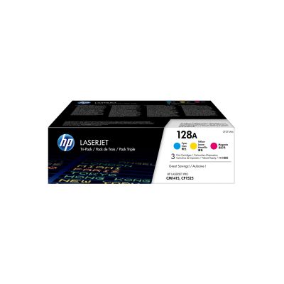 9. HP 128A zestaw 3 oryginalnych wkładów z tonerem LaserJet: błękitny/purpurowy/żółty