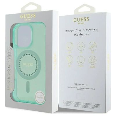 8. Etui Guess IML Rhinestones MagSafe na iPhone 16 Pro - zielone