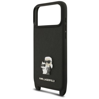 7. Etui Karl Lagerfeld Saffiano Karl&Choupette Metal Pin CBDY Strap na iPhone 18 Pro / 17 Pro - czarne