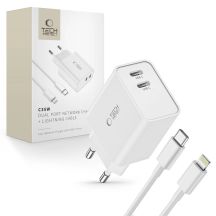 Ładowarka Tech-Protect C35W sieciowa 2x USB-C PD 35W z kablem USB-C / Lightning - biała