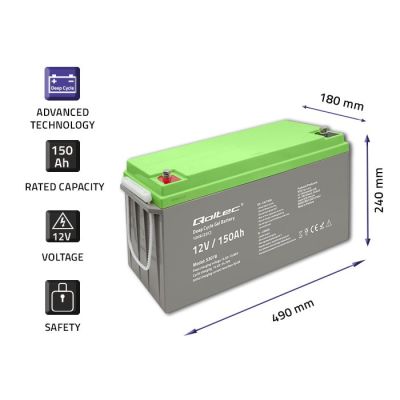 4. QOLTEC AKUMULATOR ŻELOWY DEEP CYCLE | 12V | 150AH