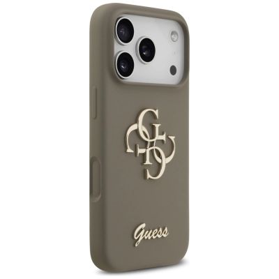 4. Etui Guess Silicone Big 4G Script na iPhone 17 Pro Max - brązowe