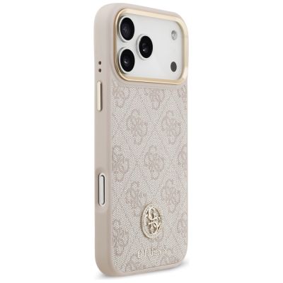 4. Etui Guess 4G Strass Logo & Big Strap Metal Buttons MagSafe na iPhone 17 Pro Max - różowe