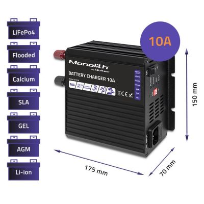 3. Inteligentna ładowarka Qoltec Monolith do akumulatorów LiFePO4 AGM GEL SLA 10A 12V