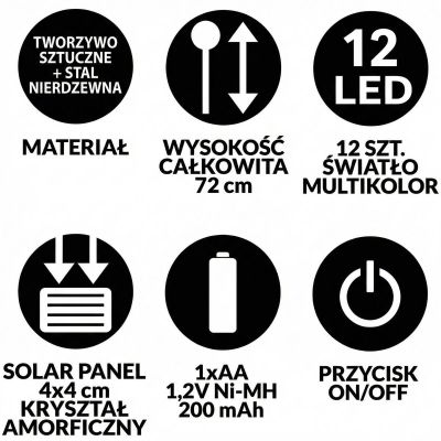 12. LAMPA SOLARNA TAŃCZĄCE NA WIETRZE KULECZKI KOLOROWE 12 LED 72CM