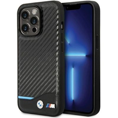 Etui BMW Leather Carbon na iPhone 13 Pro / 13 - czarne