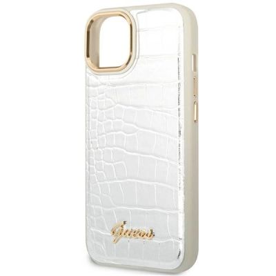 6. Etui Guess Croco Collection na iPhone 14 Plus - srebrne