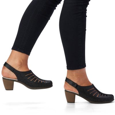 9. Skórzane komfortowe sandały damskie na obcasie Rieker 40959-00