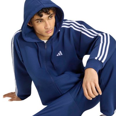 5. Bluza męska adidas Essentials 3-Stripes Fleece Full-Zip Hoodie granatowa KY4144