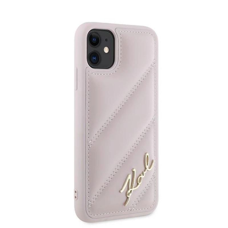 4. Etui Karl Lagerfeld Diagonal Quilted Script na iPhone 11 / Xr - różowe