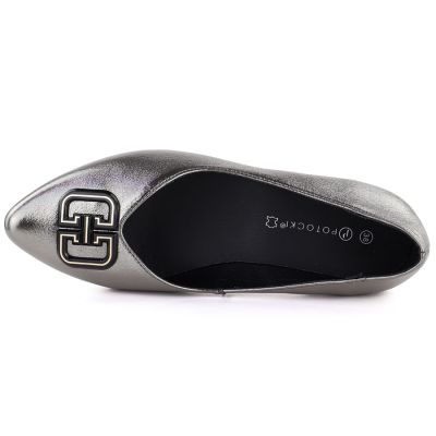 3. Baleriny damskie na ozdobnym obcasie srebrne Potocki SZ12770