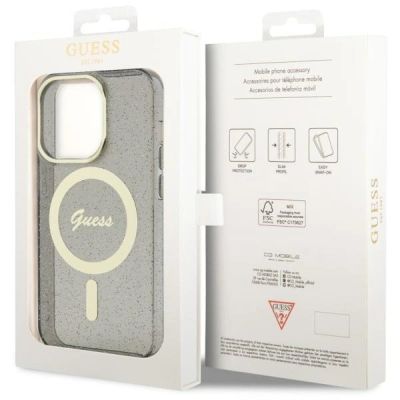 8. Etui Guess Glitter Gold MagSafe na iPhone 14 Pro - czarne