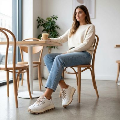 10. Skórzane półbuty sneakersy na platformie białe Filippo DP7498