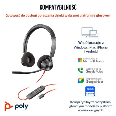79. Słuchawki Poly Blackwire 3320 Stereo MS Teams Certified USB-C Headset +USB-C/A Adapter 8X220AA