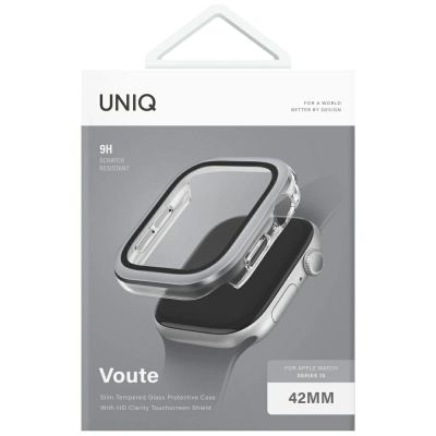 5. Etui ze szkłem hartowanym UNIQ Voute na Apple Watch 10 42 mm - srebrne
