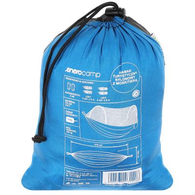 21. HAMAK TURYSTYCZNY 2 OSOBOWY 270X140CM Z MOSKITIERĄ NIEBIESKI