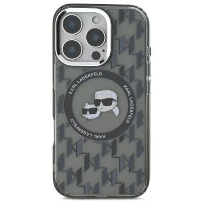 3. Etui Karl Lagerfeld IML Monogram Karl & Choupette Head MagSafe na iPhone 16 Pro - czarne