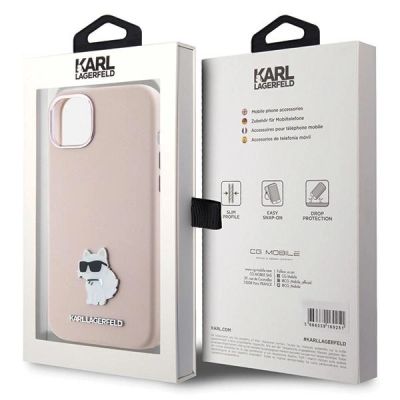 8. Etui Karl Lagerfeld Silicone Choupette Metal Pin na iPhone 15 Plus / 14 Plus - różowe