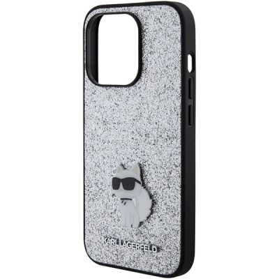 6. Etui Karl Lagerfeld Fixed Glitter Choupette Logo Metal Pin do iPhone 15 Pro Max - srebrne
