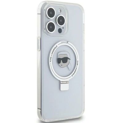 5. Etui Karl Lagerfeld Ring Stand Karl Head MagSafe do iPhone 15 Pro Max - białe