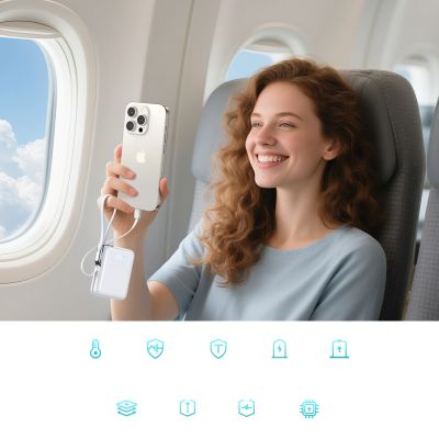 10. Powerbank Joyroom JR-PBF27Pro10000mAh 30Wz wbudowanym kablem USB-Ci dodatkowym dwukierunkowym kablemUSB-C - Lightning - biały