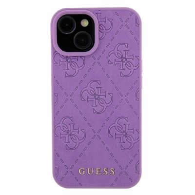 3. Etui Guess Leather 4G Stamped do iPhone 15 - fioletowe