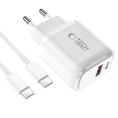 3. Ładowarka sieciowa Tech-Protect NCA30 PD 30W QC3.0 USB-A / USB-C + Kabel USB-C / USB-C 100cm - biała