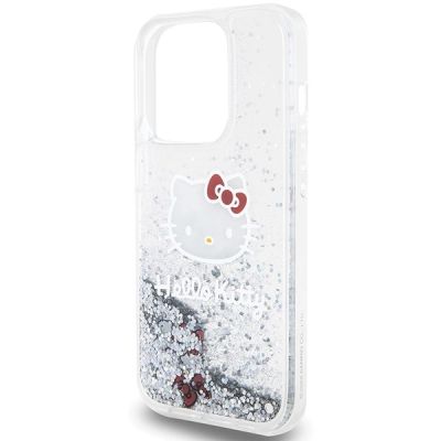 6. Etui Hello Kitty Liquid Glitter Charms Kitty Head na iPhone 14 Pro - srebrne