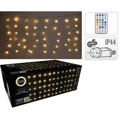 28. LAMPKI CHOINKOWE KURTYNA ŚWIETLNA ZEW/WEW 120 LED 300X60CM Z PILOTEM CIEPŁY BIAŁY