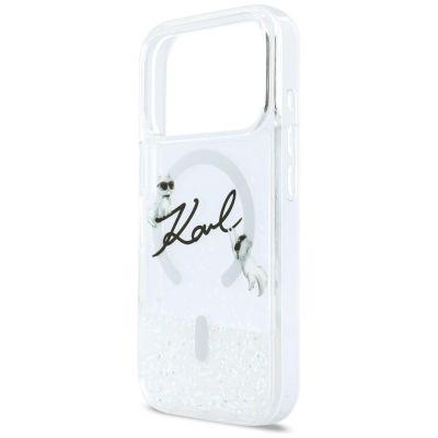 6. Etui Karl Lagerfeld Liquid Glitter Karl Script Logo MagSafe na iPhone 17 Pro - przezroczyste