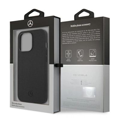 8. Etui Mercedes Leather Meshed Metal Logo na iPhone 13 Pro / iPhone 13 - czarne