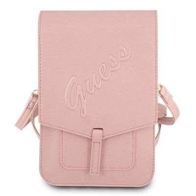 2. Torebka na telefon Guess Saffiano Script - różowe