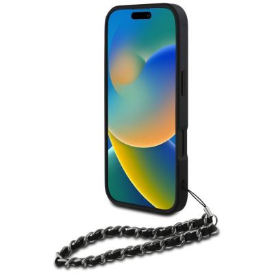 4. Etui Karl Lagerfeld Saffiano Crystals  w/Chain na iPhone 16 Pro - czarne
