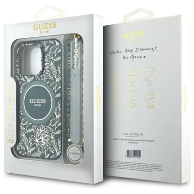 7. Etui Guess IML Flowers Allover Electro With Pearl Strap MagSafe na iPhone 16 Pro Max - zielone