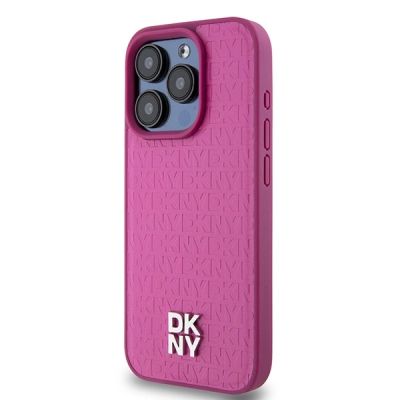 2. Etui DKNY Leather Monogram Pattern Metal Logo MagSafe na iPhone 15 Pro - różowe