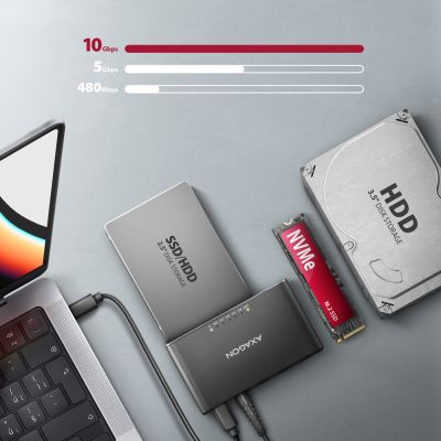 5. Axagon ADSA-CC USB-C 10Gbps - NVMe M.2 SSD & SATA 2.5/3.5 SSD/HDD CLONE MASTER 2 - Digital/Daten - NVMe USB 3.2 Gen 2 (3.1 Gen 2) Type-C Czarny