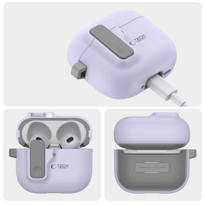 5. Etui Tech-Protect Slim Hook na AirPods 4 - fioletowe