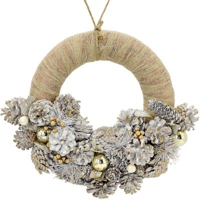 2. WIANEK DEKORACYJNY HALF 34CM ZŁOTY Z SZYSZKAMI I BOMBKAMI MICA