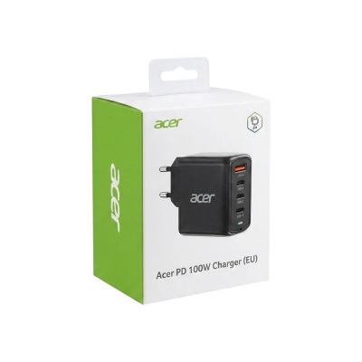 11. Acer 100W PD GaN Charger, 3 x USB C and 1 x USB A, EU Plug, 100W USB-C cable, Black, Retail Pack
