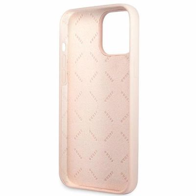8. Etui Guess Silicone Script Gold Logo na iPhone 13 Pro Max - jasnoróżowe