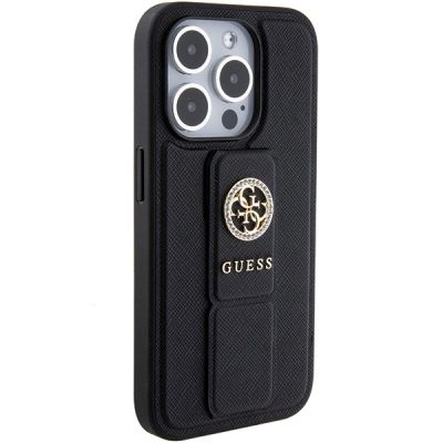 4. Etui Guess Grip Stand 4G Saffiano Strass na iPhone 15 Pro Max - czarne