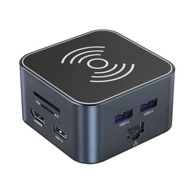 3. Hub USB-C 12 w 1 Wozinsky WHBC09Y8S wielofunkcyjny,z funkcją ładowania bezprzewodowego, aluminiowy, z kablem 15 cm - szary