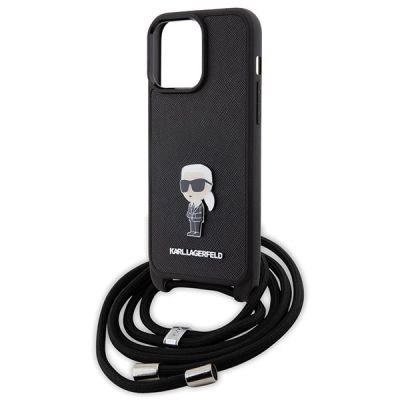 5. Etui Karl Lagerfeld Crossbody Saffiano Monogram Metal Pin Karl & Choupette na iPhone 15 Pro Max - czarne