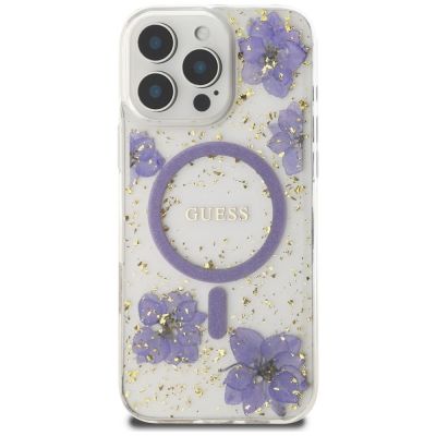 3. Etui Guess Resin Flowers MagSafe na iPhone 16 Pro - fioletowe