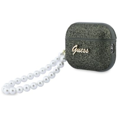 3. Etui Guess Glitter Pearl Strap na AirPods Pro 3 - czarno-brokatowe